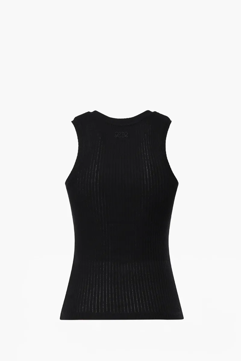 LOEWE Women Double L Embroidered Slim Fit Tank Top in Black Cotton Stretch 1
