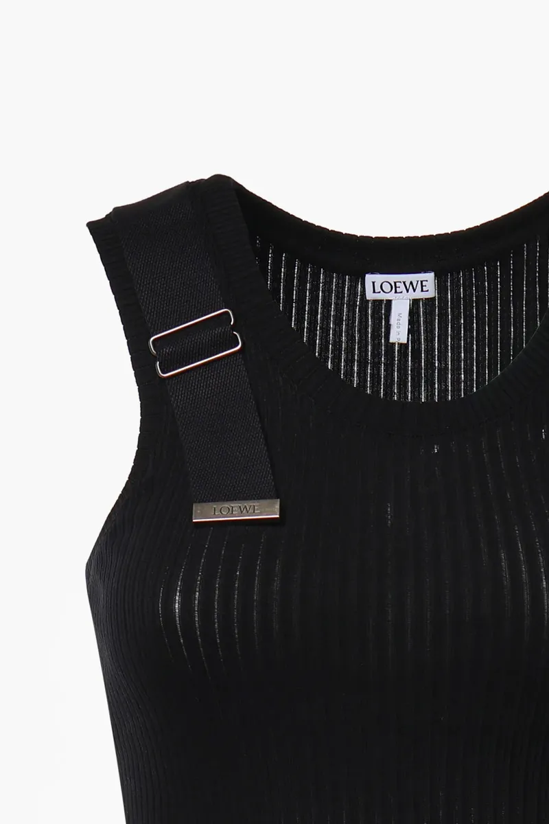 LOEWE Women Double L Embroidered Slim Fit Tank Top in Black Cotton Stretch 2