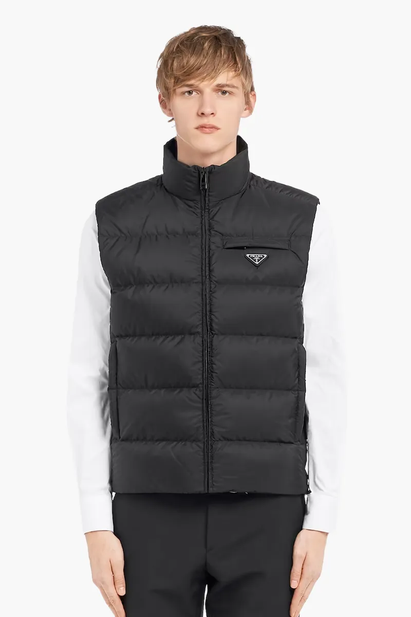 PRADA Re-Nylon Short Down Padded Vest in Black 1