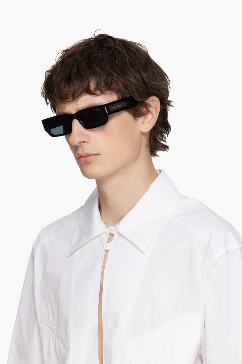 SAINT LAURENT SL 660 Rectangular Sunglasses in Black/Crystal/Black Acetate 3
