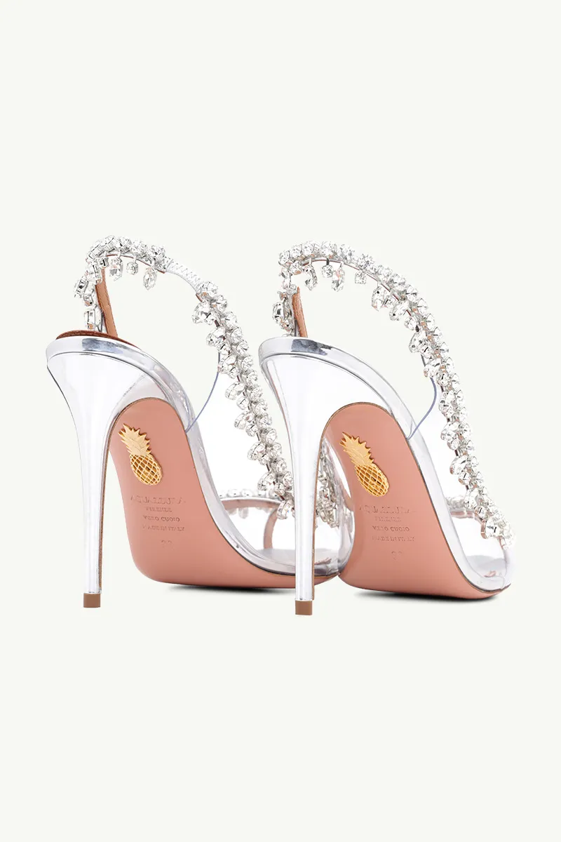 AQUAZZURA Temptation Crystal Slingback Sandals 105mm in Silver Nappa Leather 2