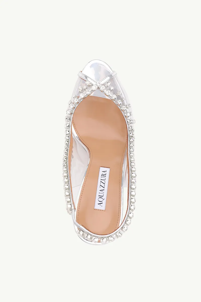 AQUAZZURA Temptation Crystal Slingback Sandals 105mm in Silver Nappa Leather 3