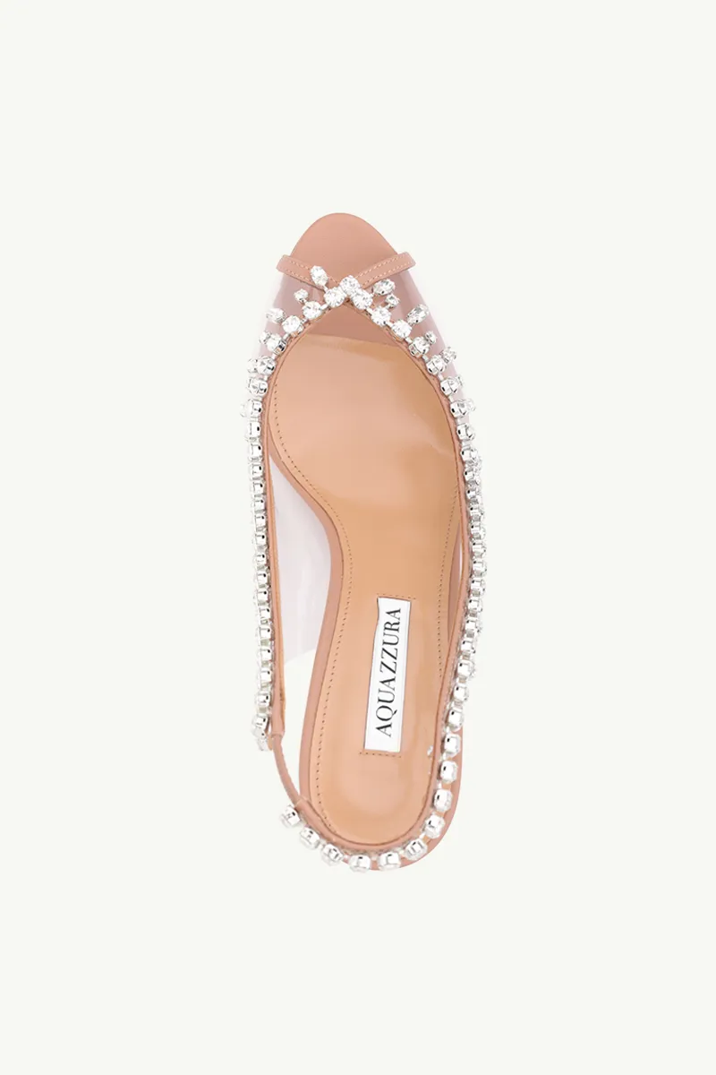 AQUAZZURA Temptation Crystal Slingback Sandals 75mm in Powder Pink Nappa Leather 3