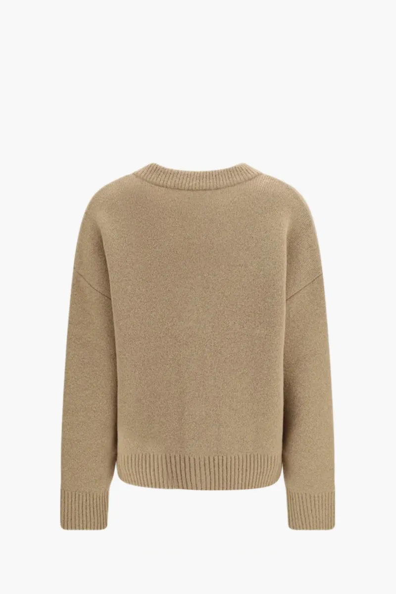 AMI Unisex Ami De Coeur Cardigan in Mastic Beige/Ecru Alpaca Knit 1