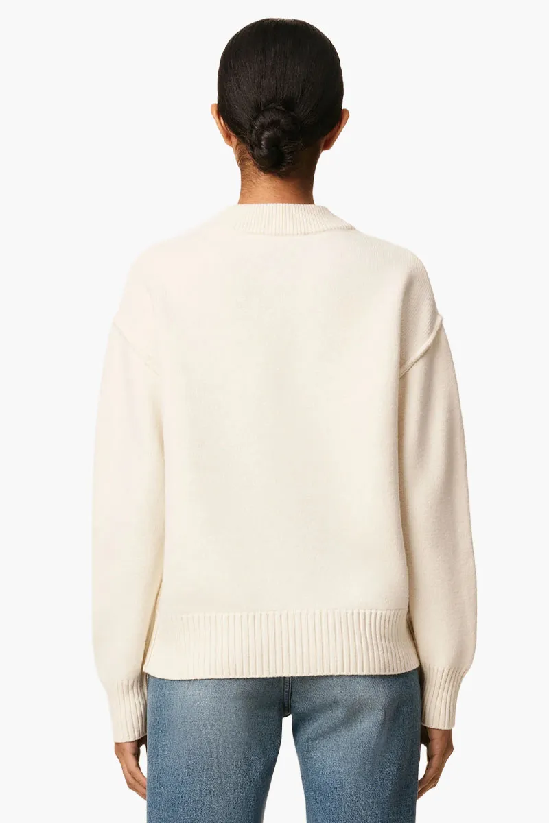 AMI De Coeur Cardigan in Off White/Red Felted Merino Wool Knit 2