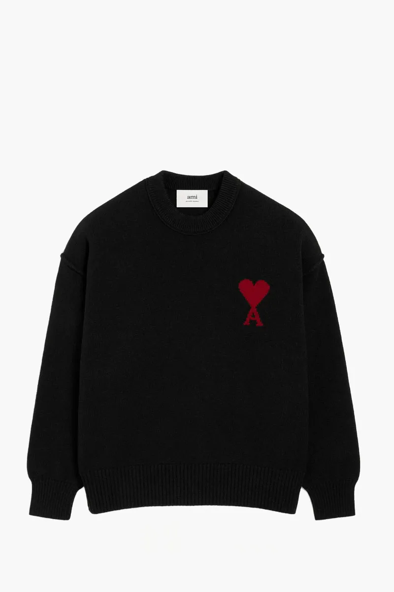 AMI Unisex De Coeur Sweater in Black/Red Wool 0