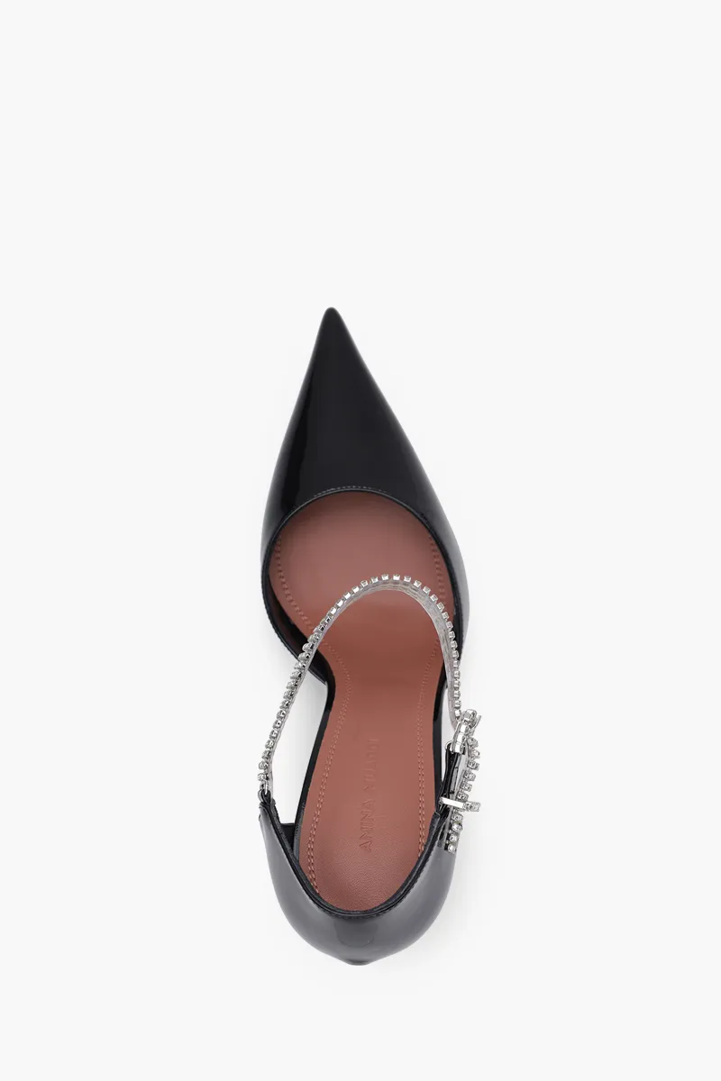 AMINA MUADDI Women Ursina Ankle Strap Pumps 95mm in Black Patent with Crystals 3