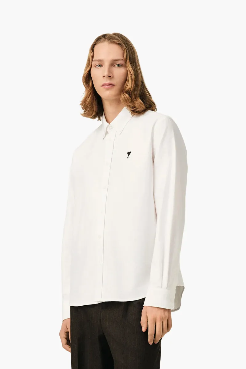 AMI Unisex Ami De Coeur Oxford Button-Down Collar Shirt in Natrual White Cotton 1