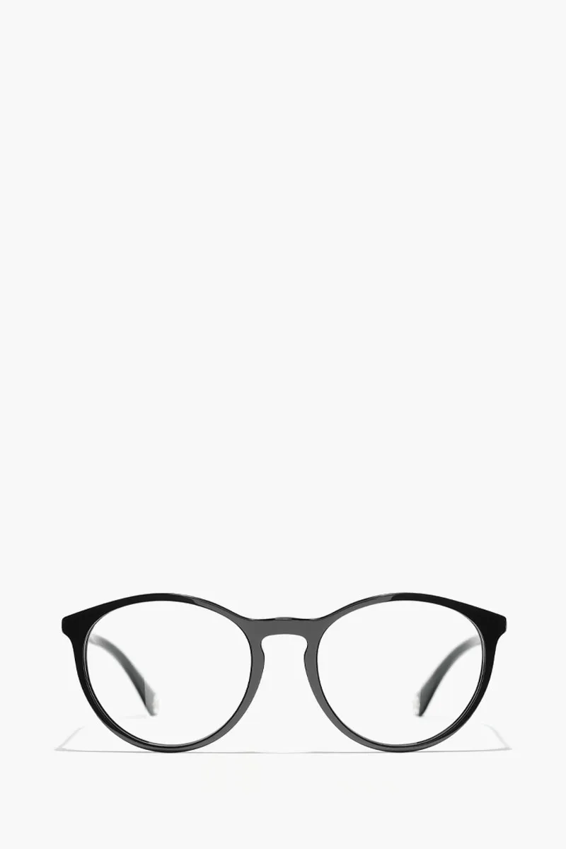 CHANEL Round Eyeglass in Black/Transparent Acetate