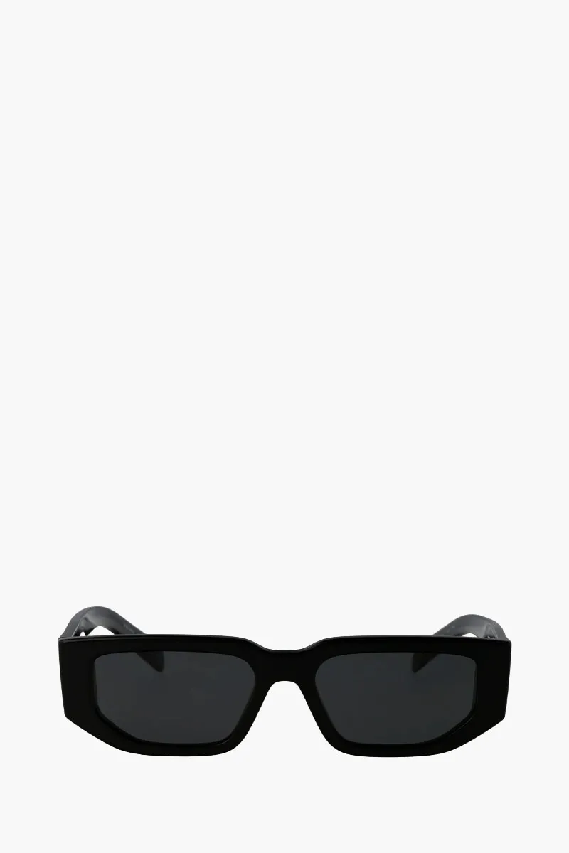 PRADA Men Triangle Logo Sunglasses in Black/Dark Grey with Chunky Two-Tone Temples
