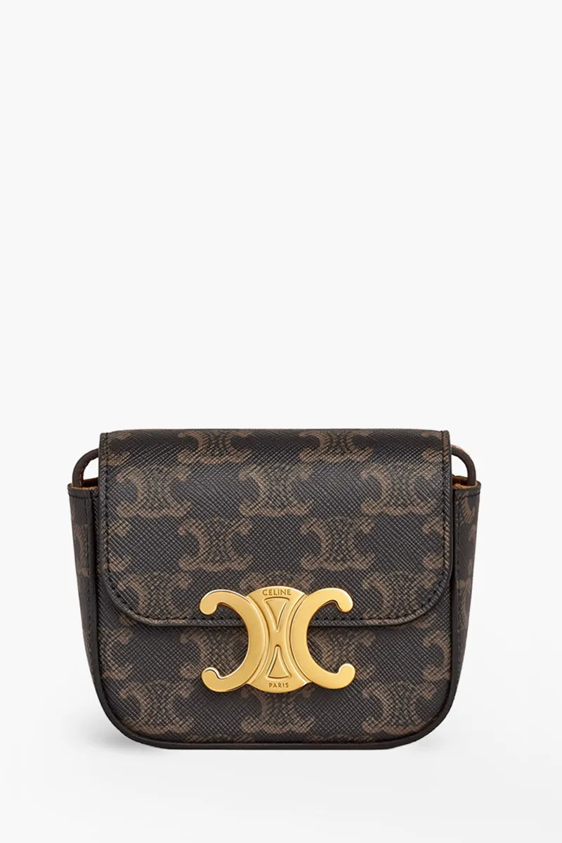 CELINE Mini Triomphe Canvas Claude Bag in Tan Trimming Calfskin