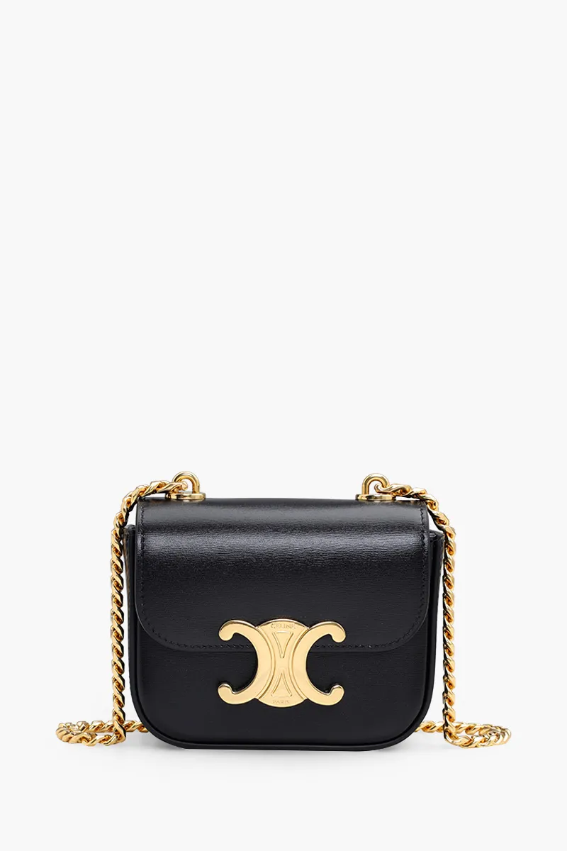 CELINE Women Mini Chain Claude in Black Shiny Calfskin