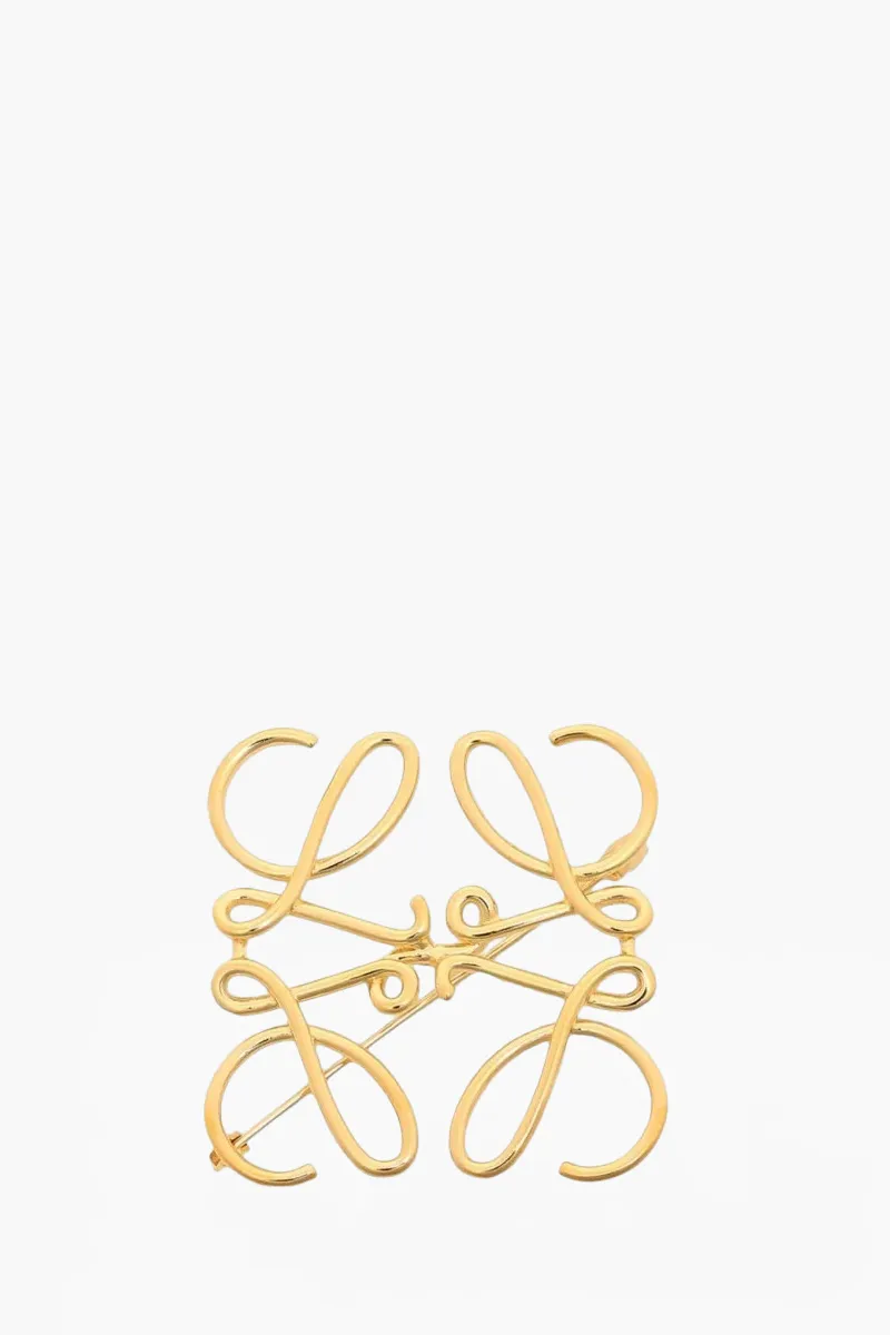 LOEWE Anagram Brooch in Gold Plated Brass