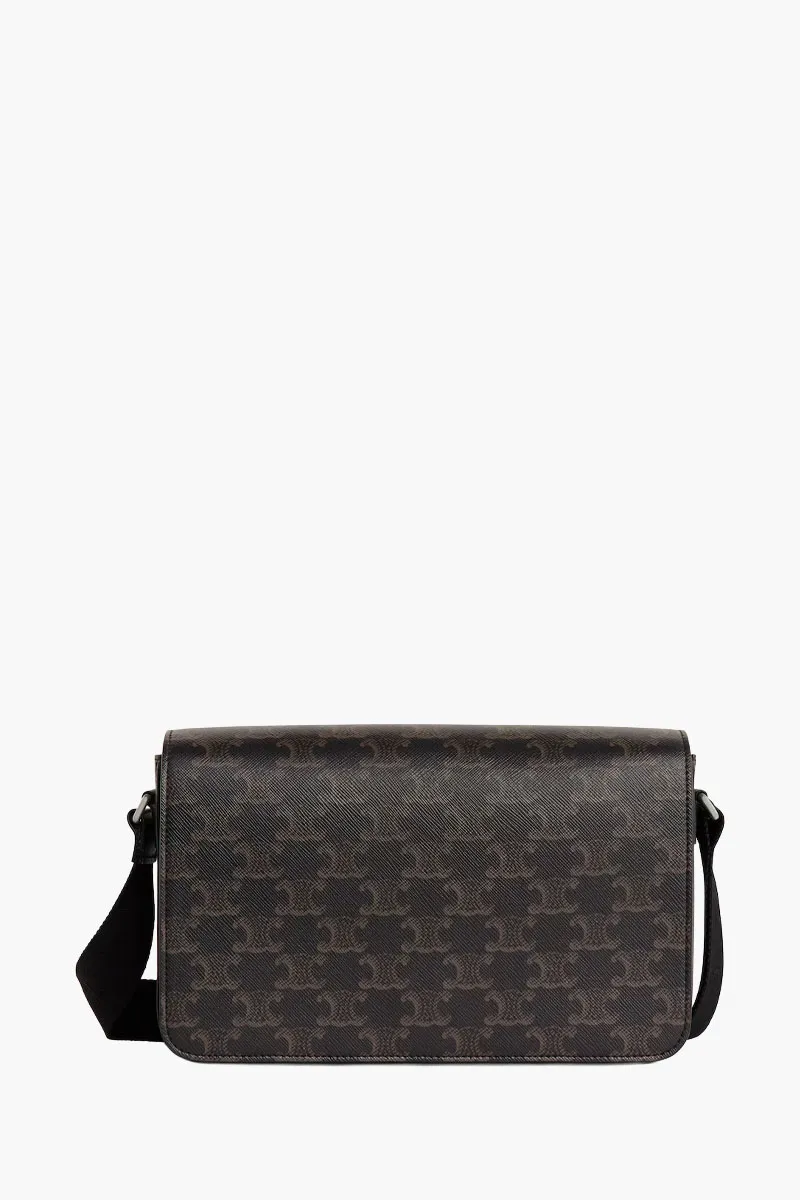 CELINE Flap Messenger Bag in Black Triomphe Canvas and Calfskin