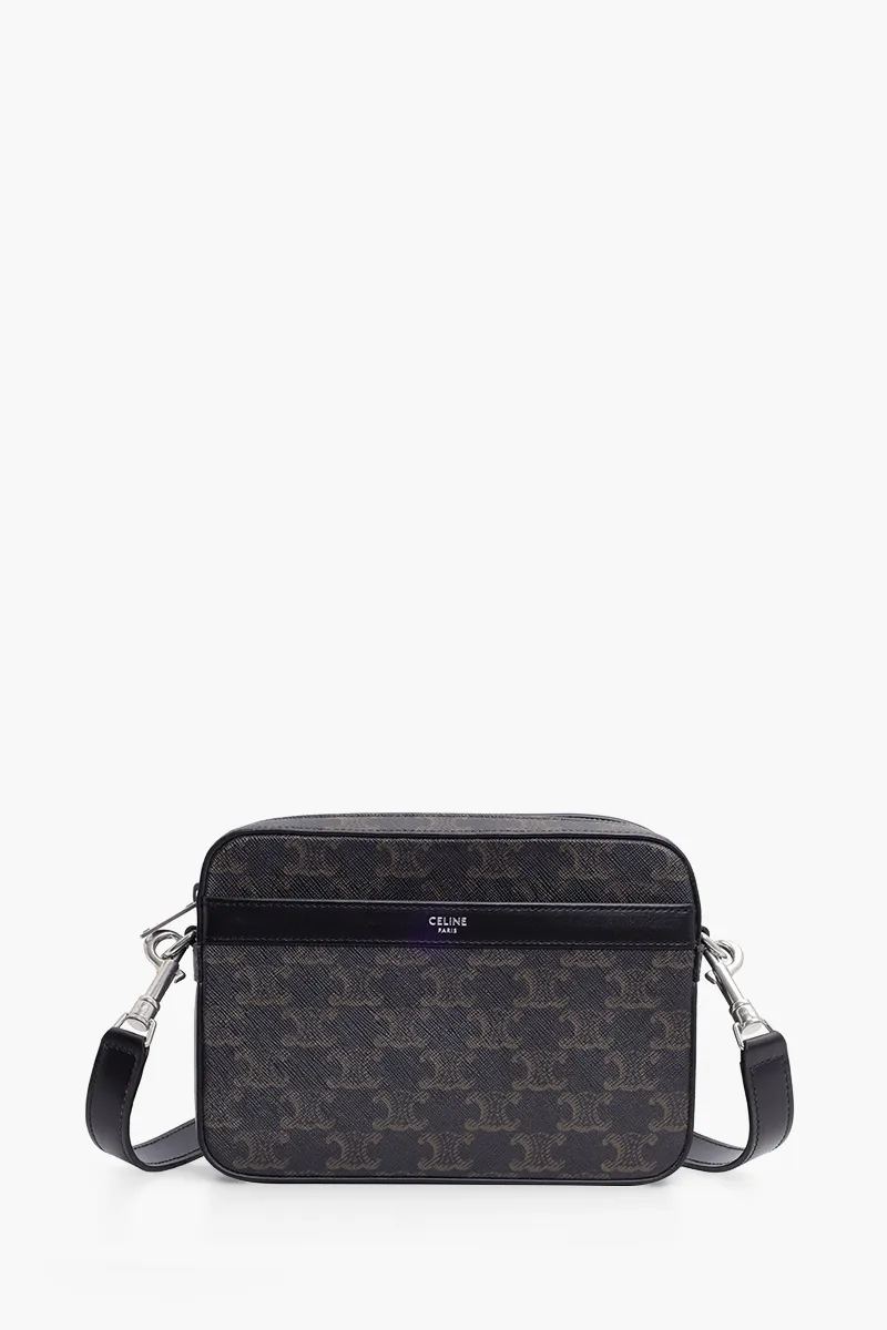CELINE Men Small Messenger in Black Triomphe Canvas x Calfskin