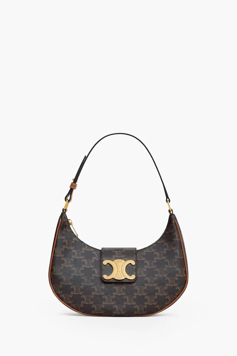 CELINE Ava Triomphe Flap Bag in Black/Tan Canvas x Calfskin