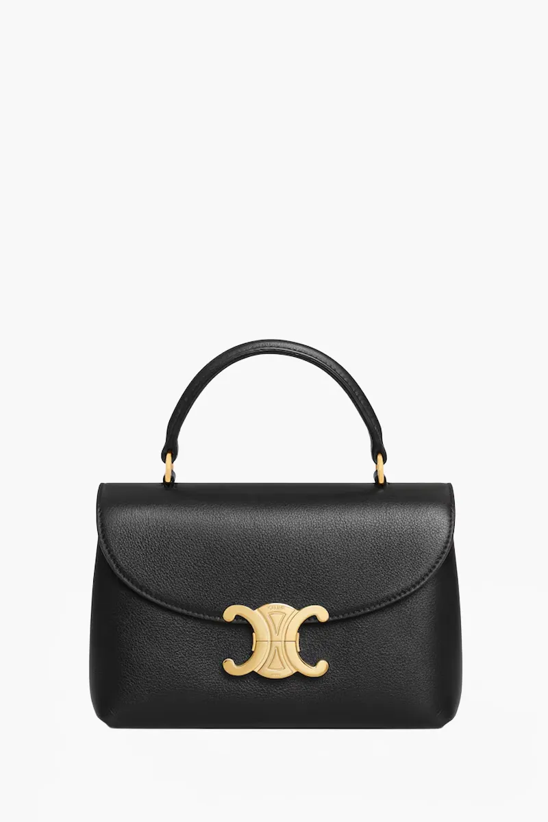 CELINE Teen Nino Triomphe Top Handle Bag in Black Supple Grained Calfskin