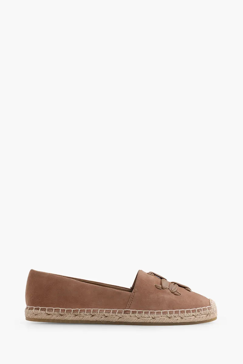 TORY BURCH Woven Double T Aline Espadrille in Almond Flour/Almond Flour Suede