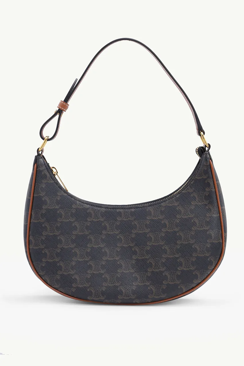 CELINE Ava Shoulder Bag in Black/Tan Triomphe Canvas x Calfskin