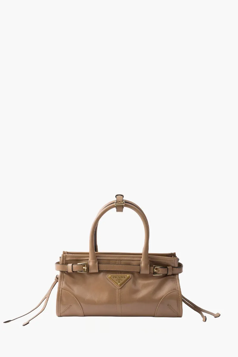 PRADA Mini Bonnie Handbag in Cameo Calfskin with Detachable Shoulder Strap
