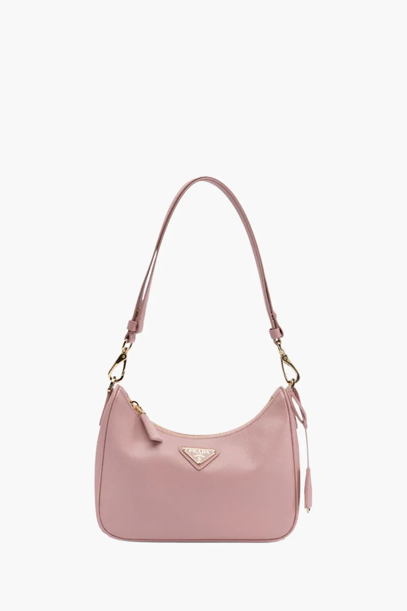 PRADA Mini Re-Edition Shoulder Bag in Rose Quartz Saffiano Leather