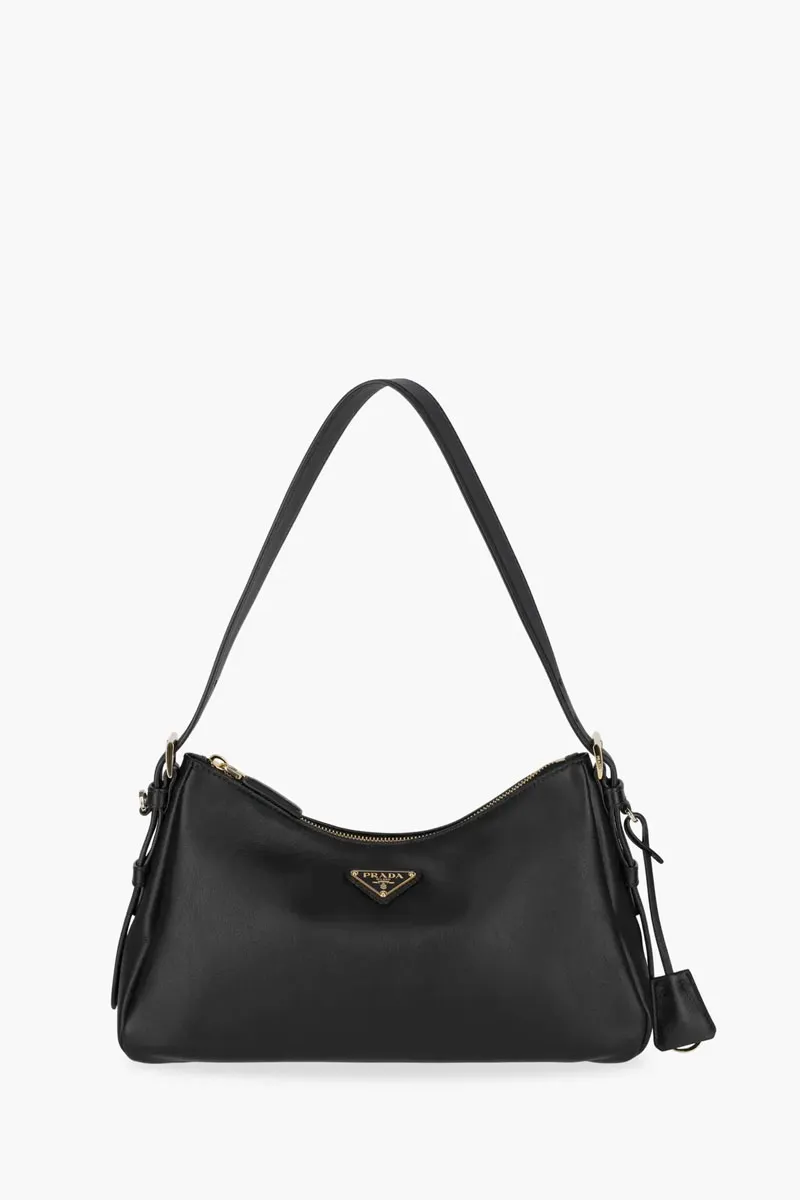 PRADA Medium Aimee Shoulder Bag in Black Leather