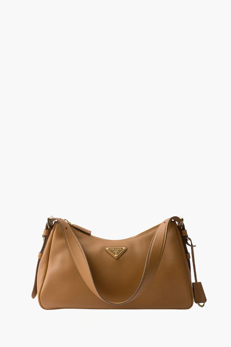 PRADA Medium Aimee Shoulder Bag in Caramel Leather