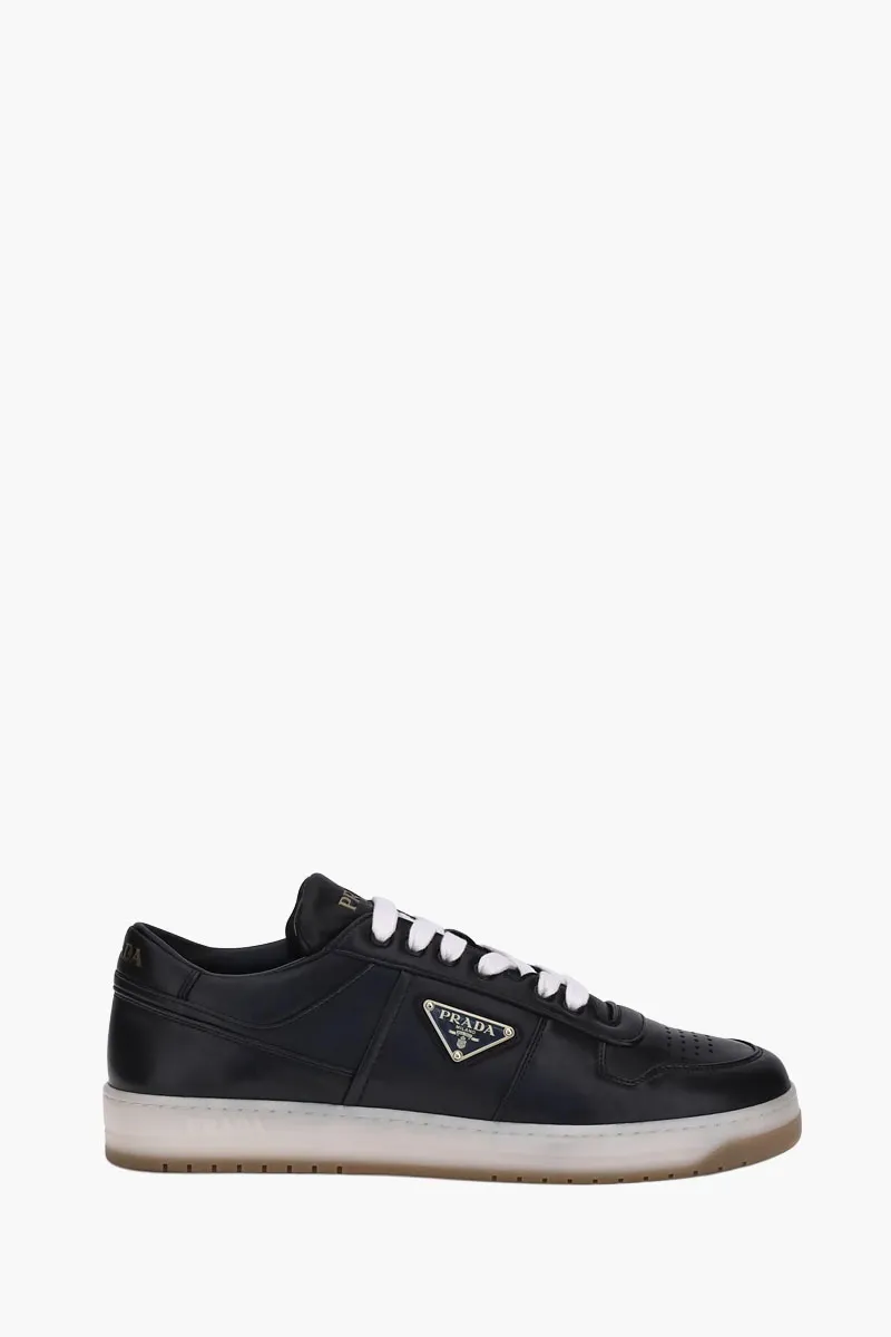 PRADA Men Downtown Low Top Sneakers in Black/White Calf Leather