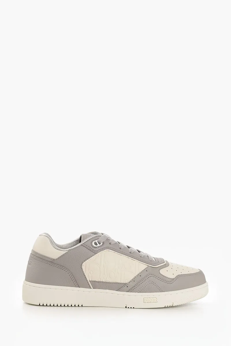 DIOR HOMME Men B27 Low Sneakers in Grey/Cream Grained Calfskin