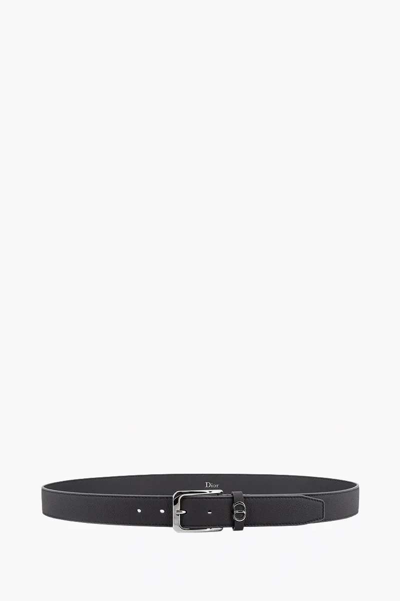 CHRISTIAN DIOR CD Icon Belt in Grey Grained Calfskin