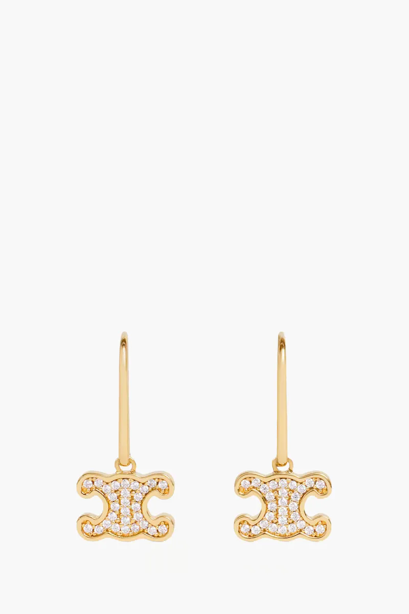 CELINE Triomphe Rhinestone Earrings in Gold Brass with Gold Finish and Crystals