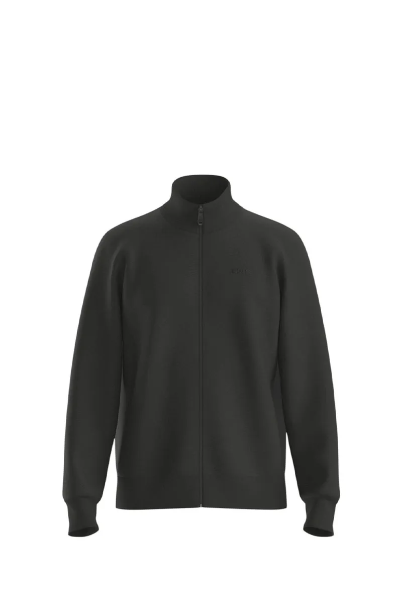 HUGO BOSS Men Skaz Zip-Up Sweatshirt in Black Cotton Stretch with Logo Print