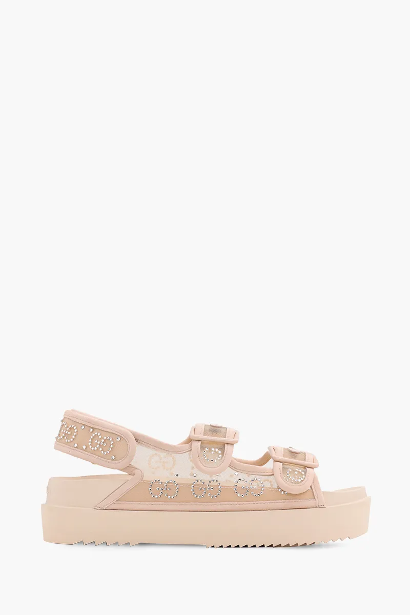 GUCCI Women GG Crystals Sling Sandals in Rose Beige