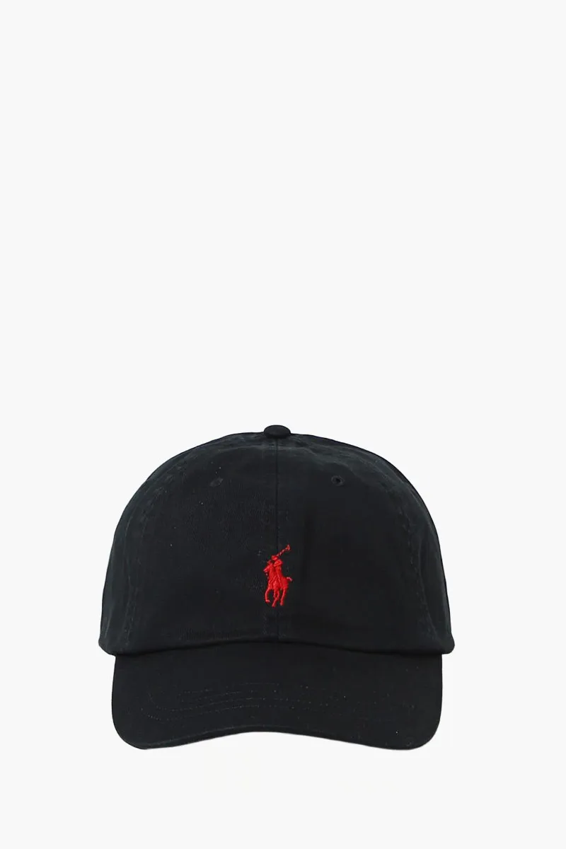 POLO RALPH LAUREN The Iconic Embroidered Logo Baseball Cap in Black/Red Cotton