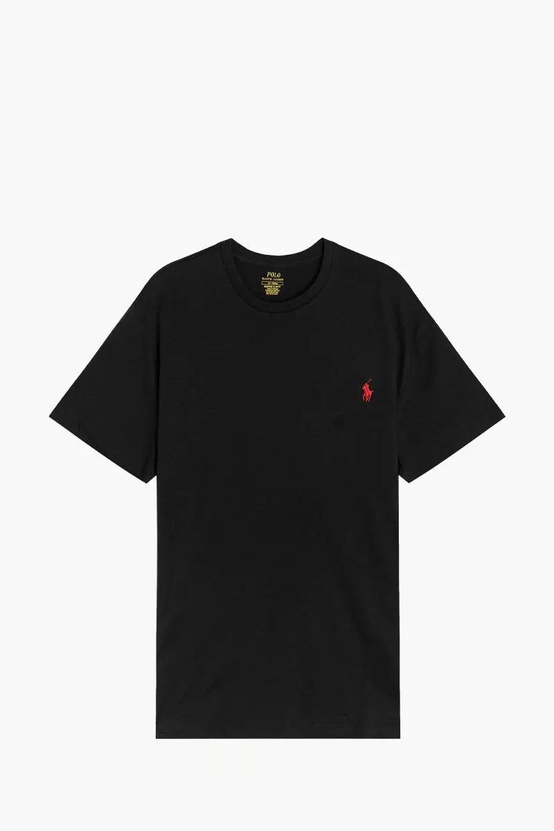 POLO RALPH LAUREN Men Logo Crewneck T-Shirt in RL Black/Red Jersey Cotton