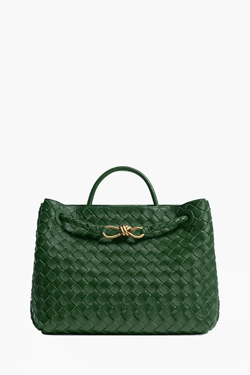 BOTTEGA VENETA Medium Andiamo Intrecciato Top Handle Shoulder Bag in Basil Lambskin