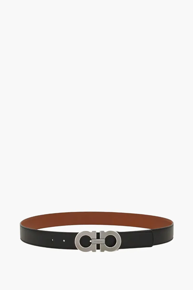 FERRAGAMO Men Reversible Gancini Belt 3.2cm in Black/Cognac Calf RHW