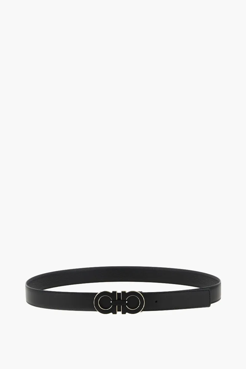 FERRAGAMO Men Gancini Reversible and Adjustable Belt 3.2cm in Black Calf Black GHW
