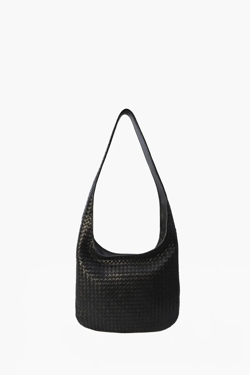 BOTTEGA VENETA Large Vaneto Intrecciato Fluffy Crossbody Bag in Black Lambskin
