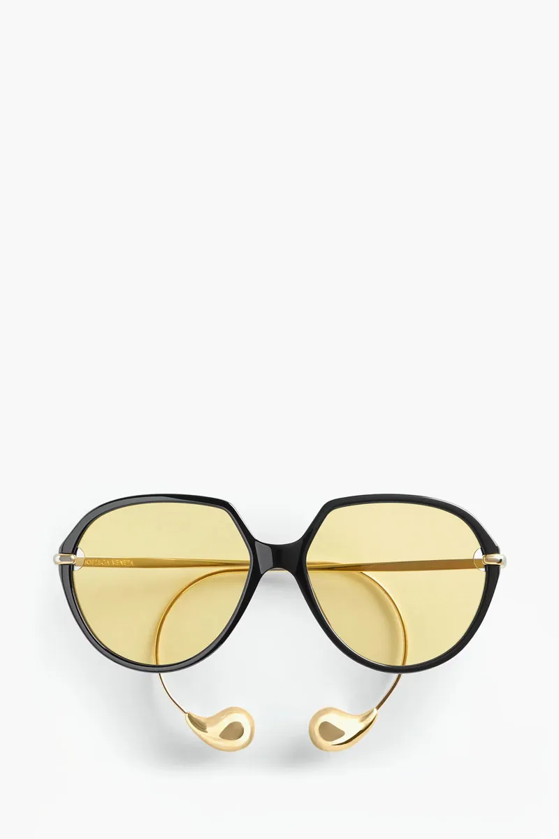 BOTTEGA VENETA Drop Square Sunglasses in Black/Yellow Acetate