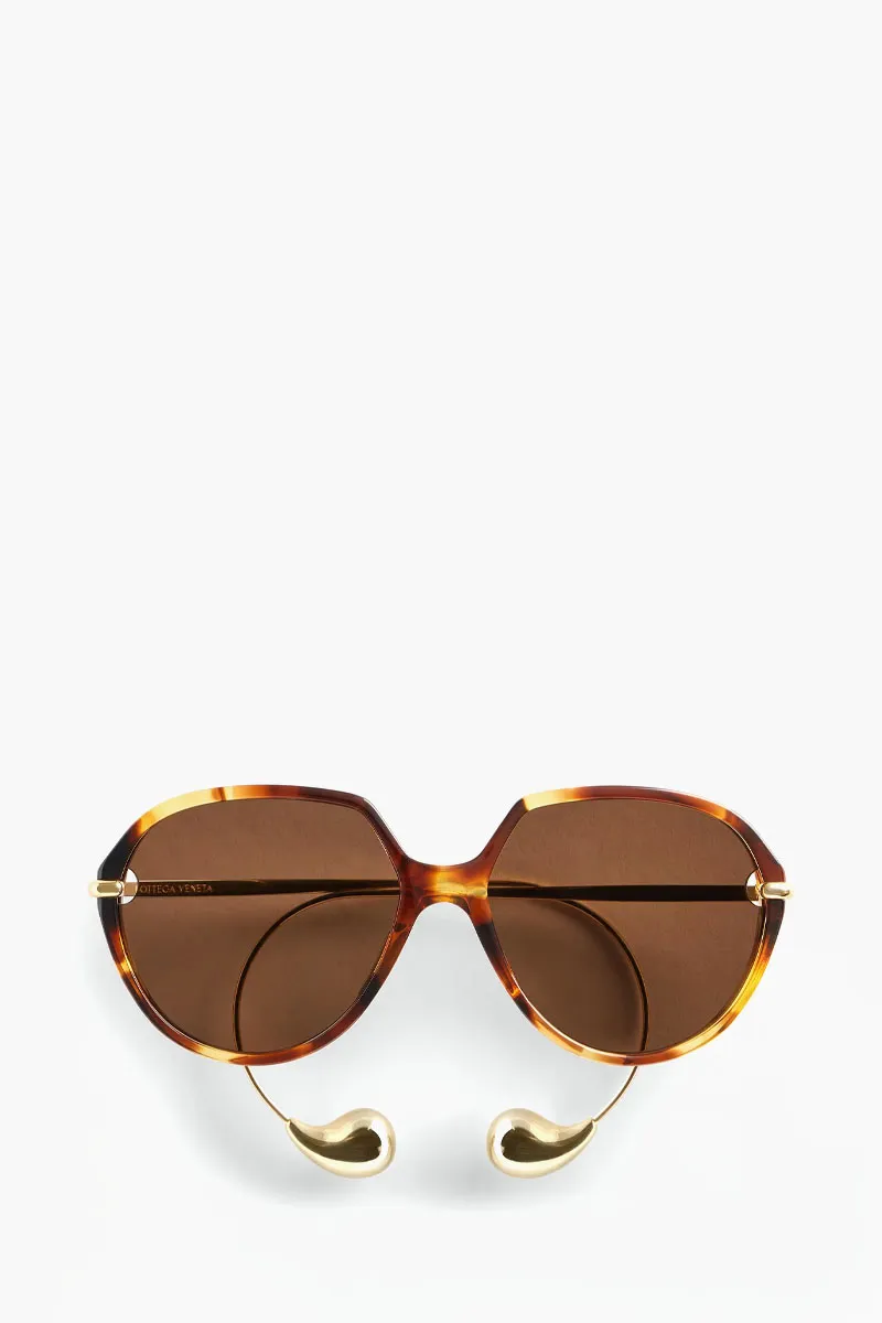 BOTTEGA VENETA Drop Square Sunglasses in Havana/Brown Acetate