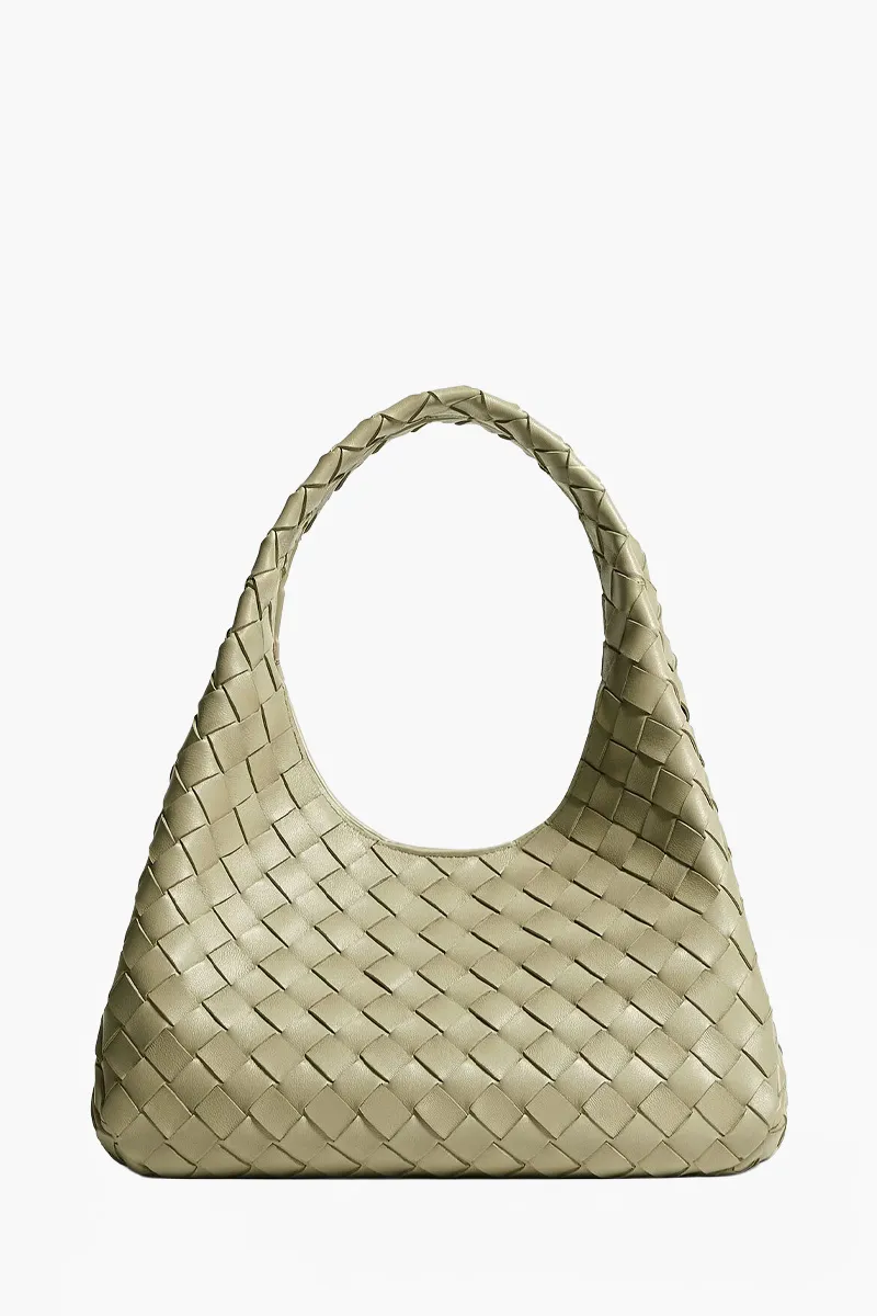 BOTTEGA VENETA Small Campana Intrecciato Shoulder Bag in Travertine Lambskin