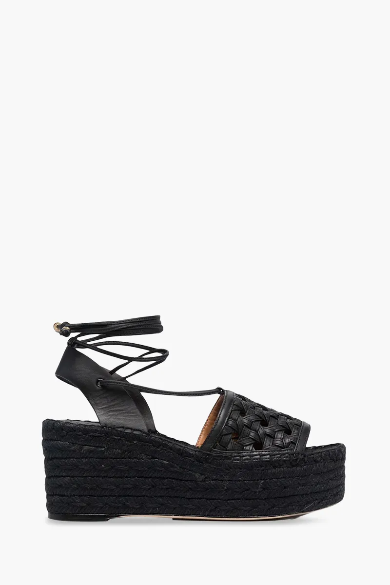 TORY BURCH Women Basket-Weave Platform Espadrilles Sandals in Perfect Black