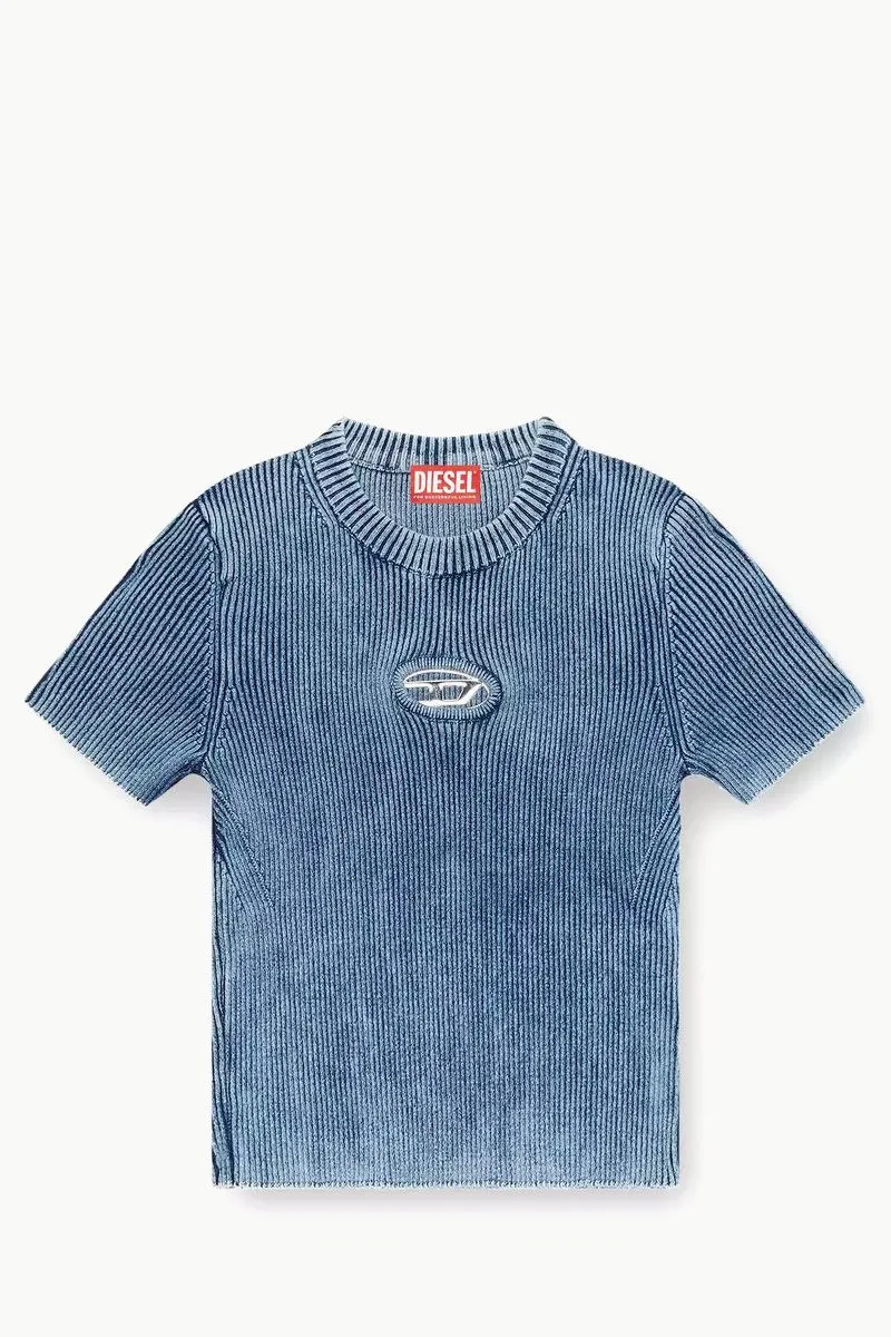 DIESEL Women M-Anchor-A-SS Knitted Crop Top in Blue Cotton