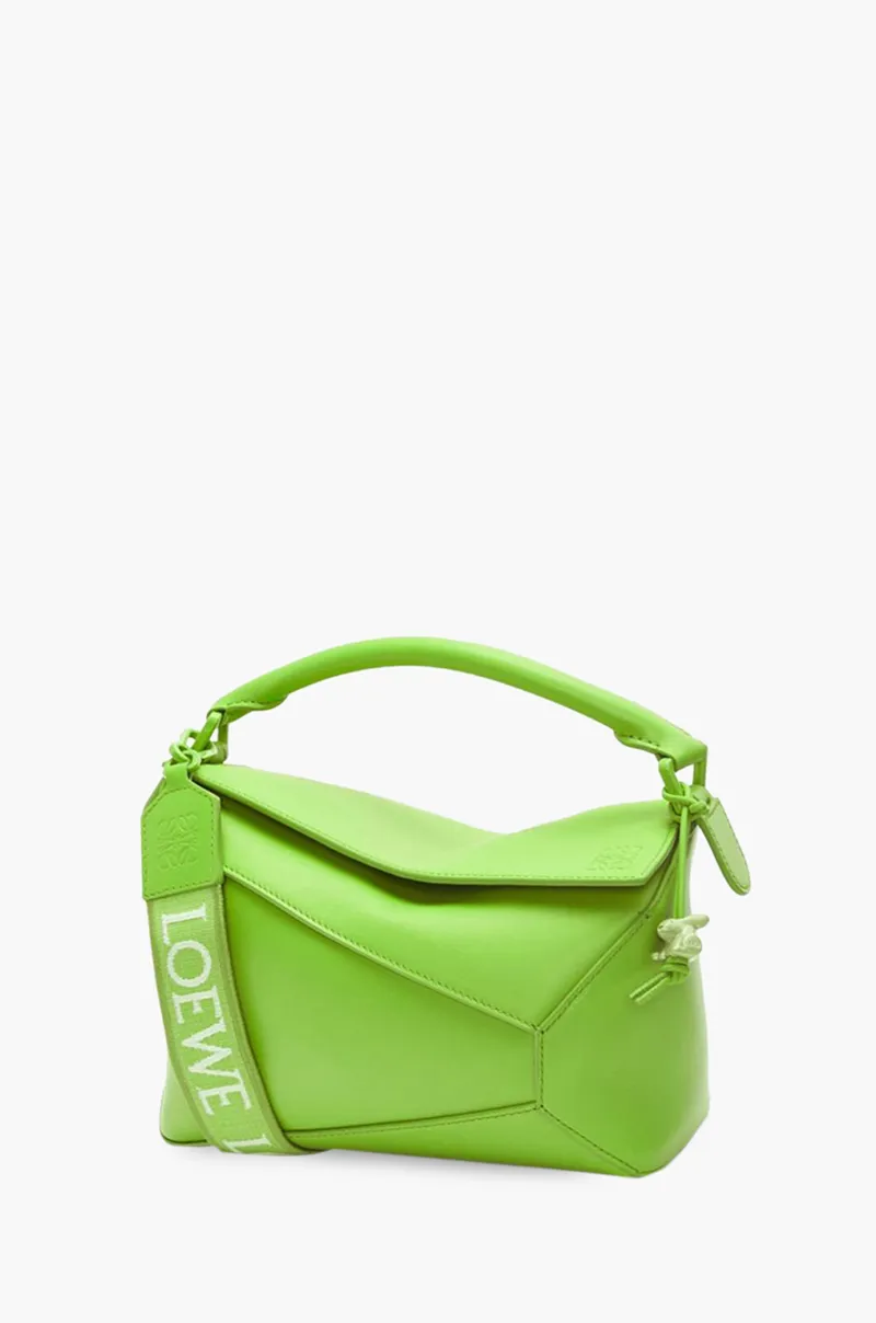 LOEWE Small Puzzle Edge Bag in Pea Green Glaze Satin Calfskin