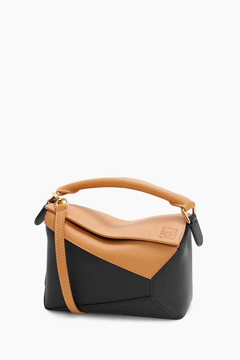LOEWE Mini Puzzle Bag in Warm Desert/Black Classic Calfskin