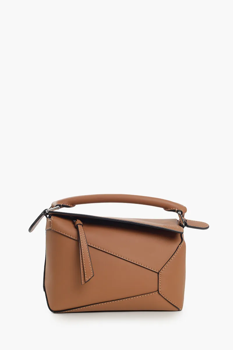 LOEWE Mini Puzzle Edge Bag in Tan Classic Calfskin
