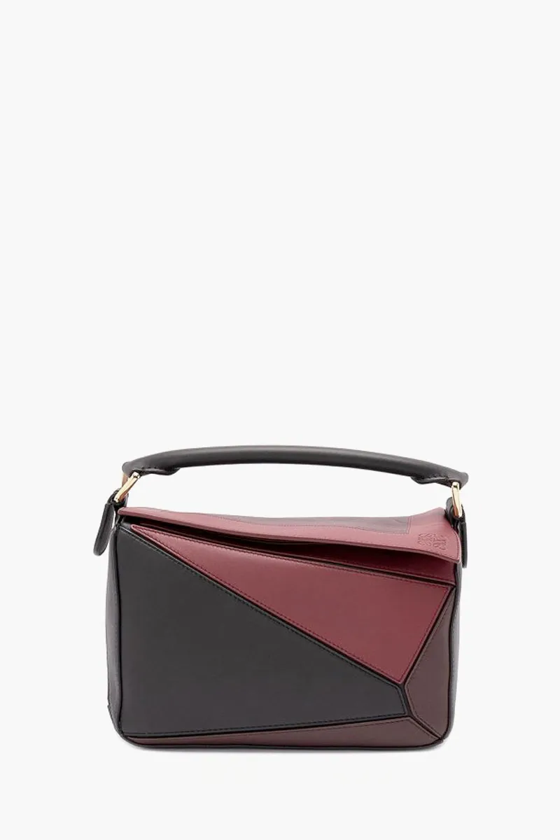LOEWE x Albers Small Puzzle Bag in Black/Burgundy Nappa Calfskin