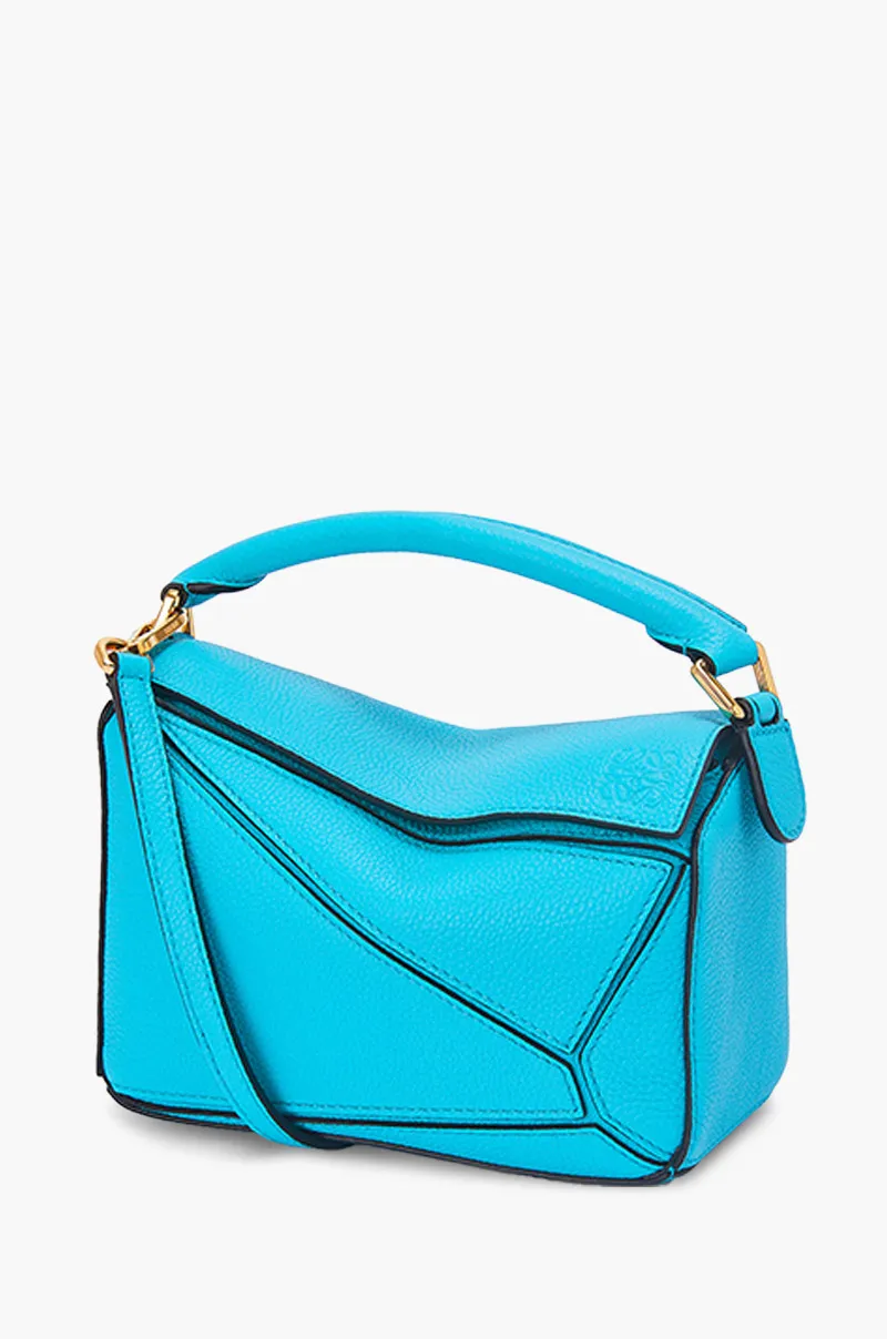 LOEWE Mini Puzzle Bag in Cyan Soft Grained Calfskin
