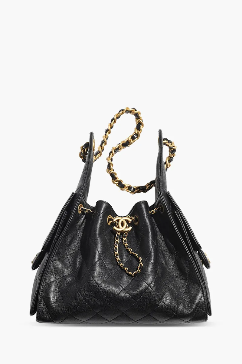 CHANEL 25 Small Bag in Black Grained Calfskin GHW